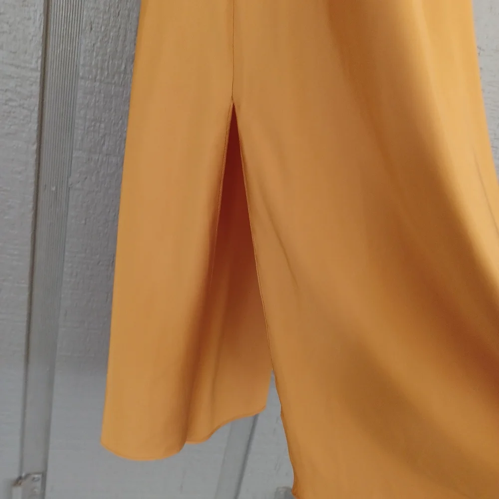 All Saints Hadley Slip Dress 0 Women Cowl Neck Satin Side Slit In Ochre Yellow